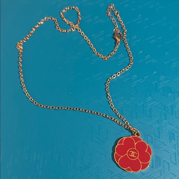 CHANEL Gold Chain Necklace with Red Floral Pendant - Picture 1 of 2